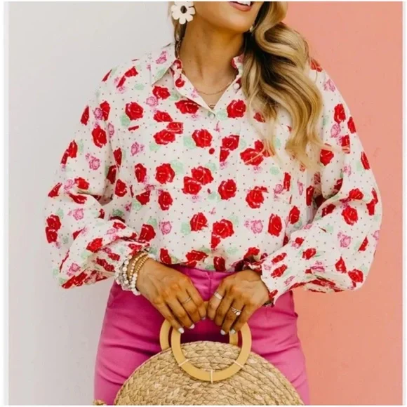 FATE The Alessandro Floral Blouse Long Sleeve Size Large NEW - Picture 14 of 16